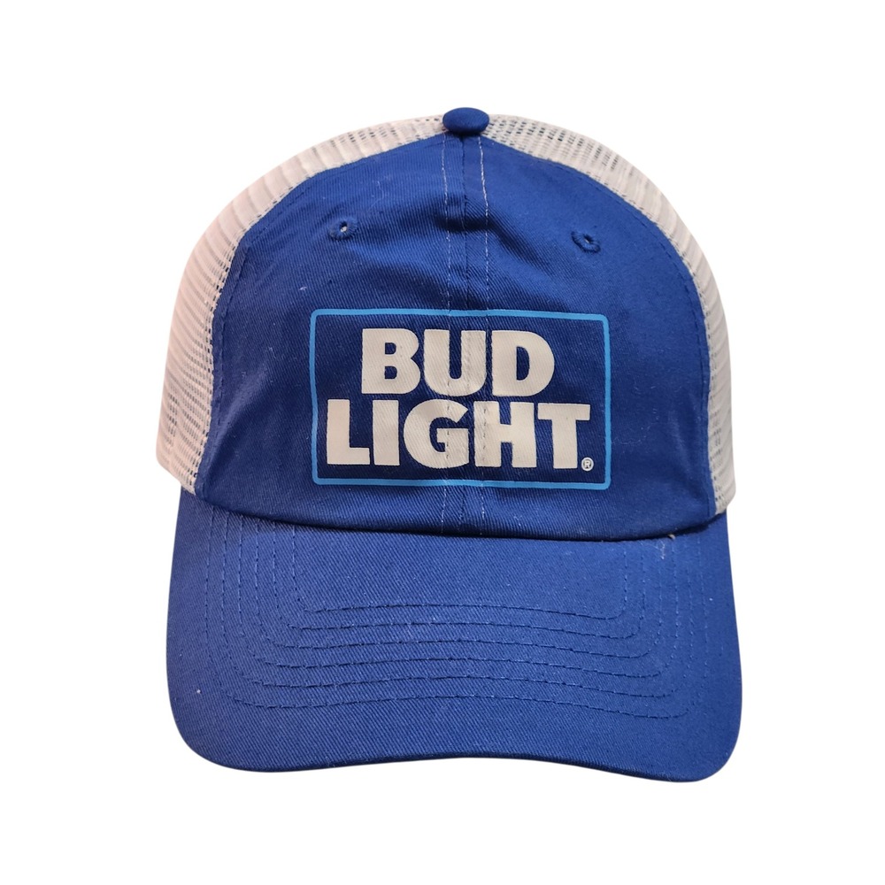 Bud Light‎ Men's Blue White Mesh Trucker Hat Snapback Baseball Cap
